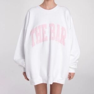 The Bar Varsity Crewneck Sweatshirt in White with Pink Bubble Logo Size M